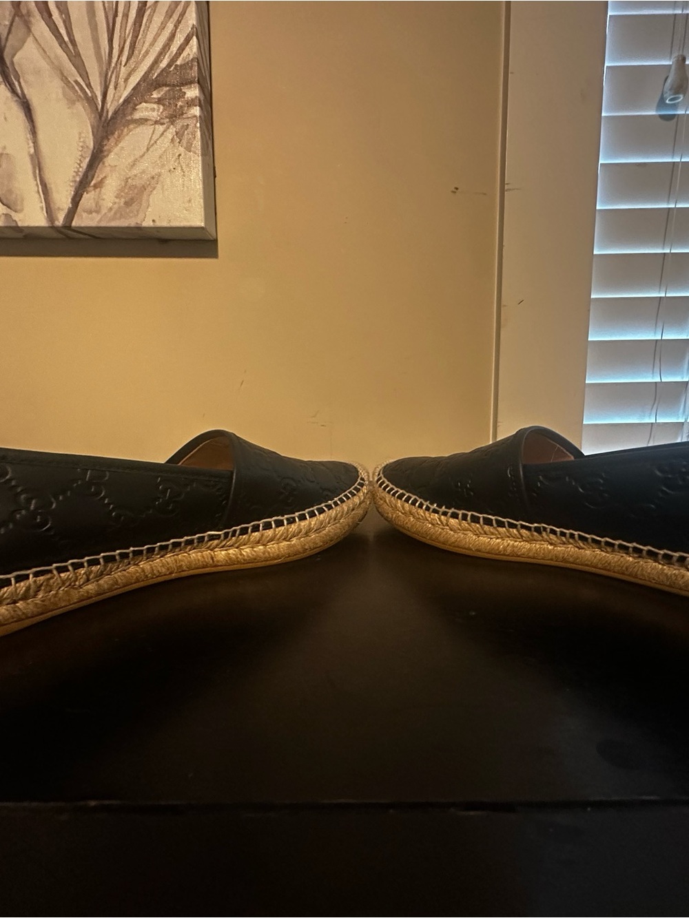 Gucci Black Embossed Leather Espadrilles with Jute Trim - Picture 7 of 11